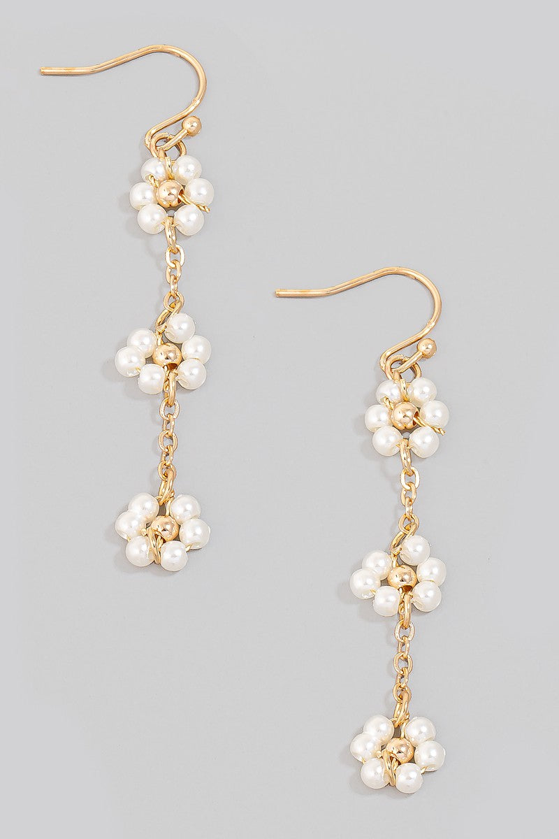 Pearl Flower Chain Dangle Earrings (8685126582523)