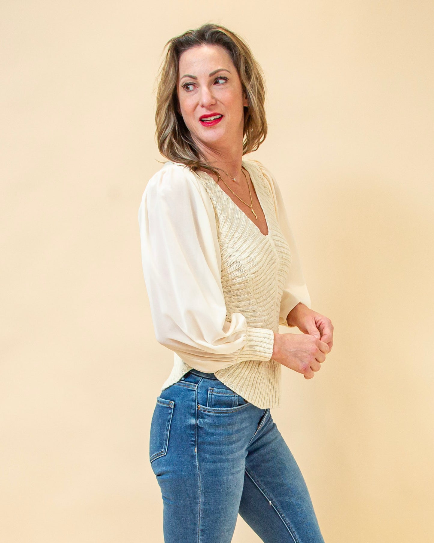 Soft Symphony Sweater Top in Cream (8940247122171)