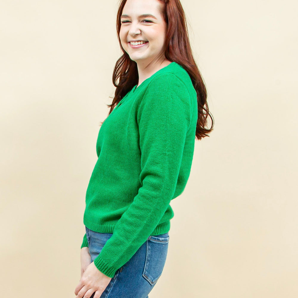 Fingers Crossed Sweater in Green (8941296386299)