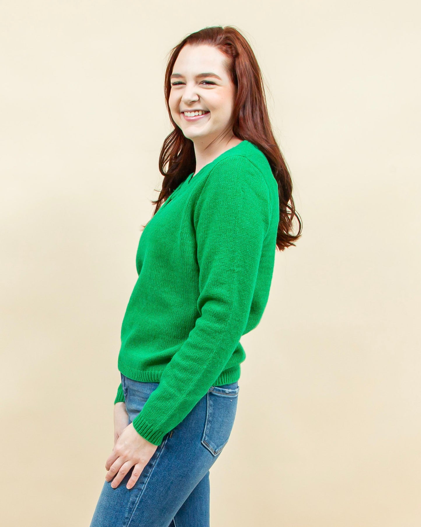 Fingers Crossed Sweater in Green (8941296386299)