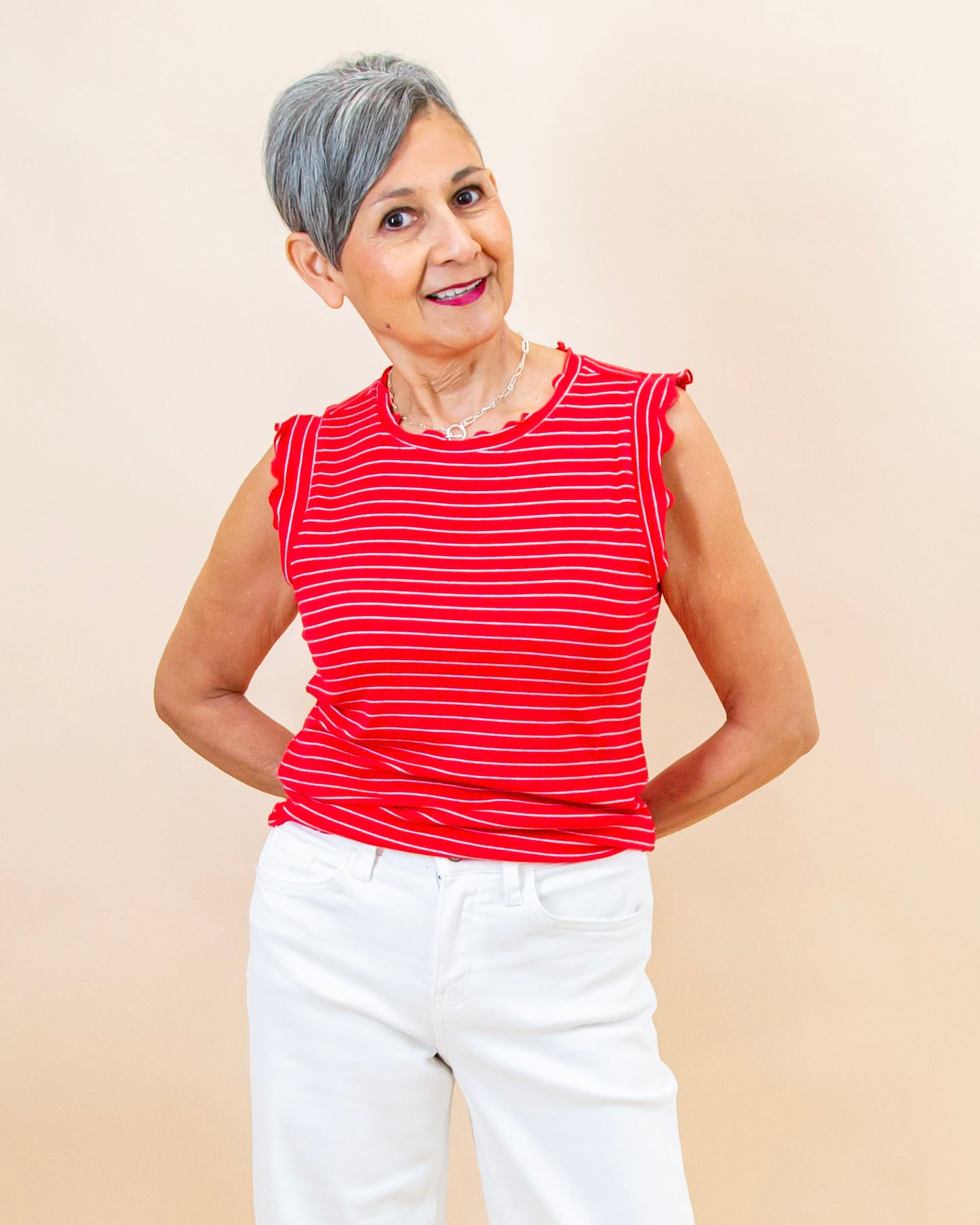 Fine Line Top in Ruby/White (8992695845115)