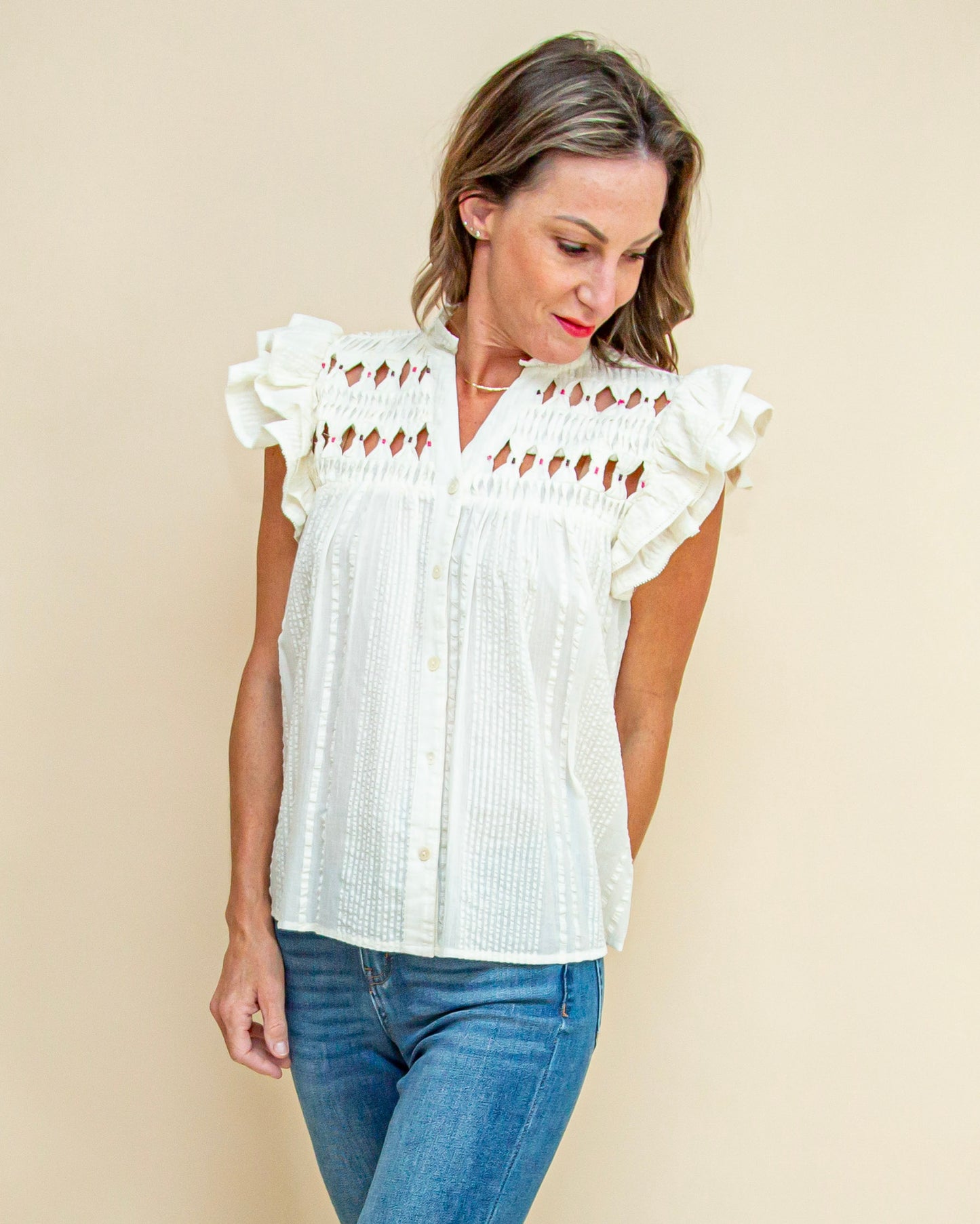 Charming Elegance Blouse in Cream (9108222968059)