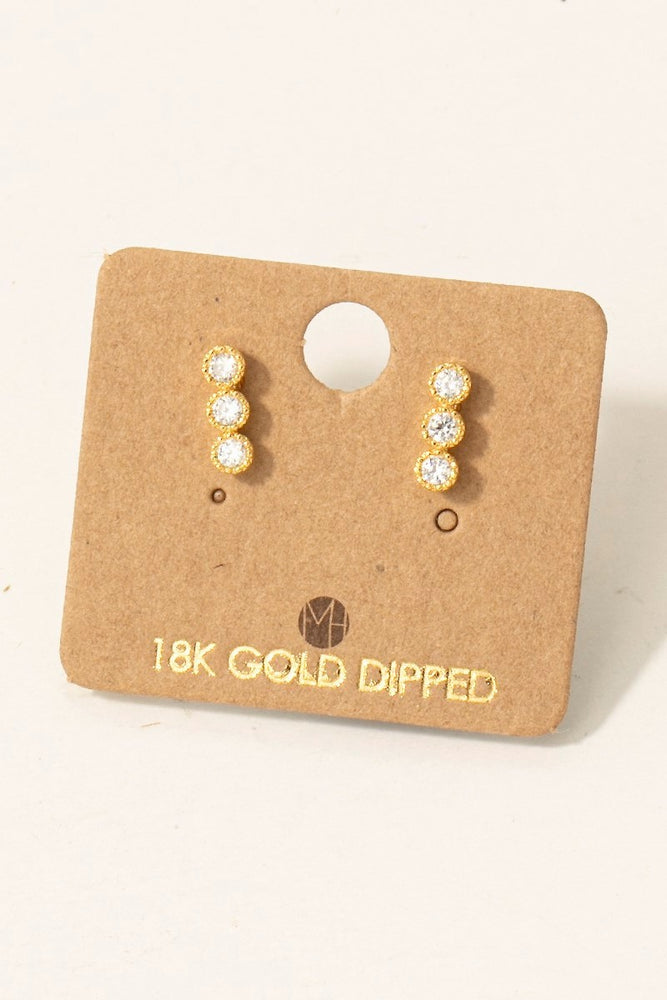 
                  
                    Gold Dipped Cz Triple Stud Bar Stud Earrings (8841342681339)
                  
                