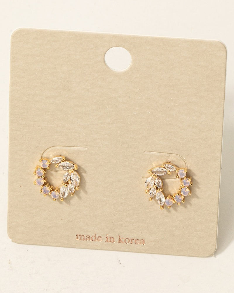 Mixed Cz Cluster Hoop Stud Earrings (8852693025019)