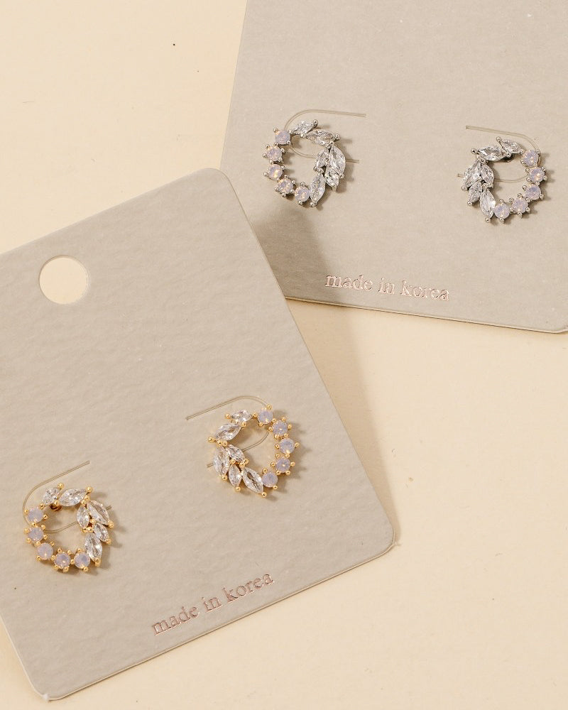 Mixed Cz Cluster Hoop Stud Earrings (8852693025019)