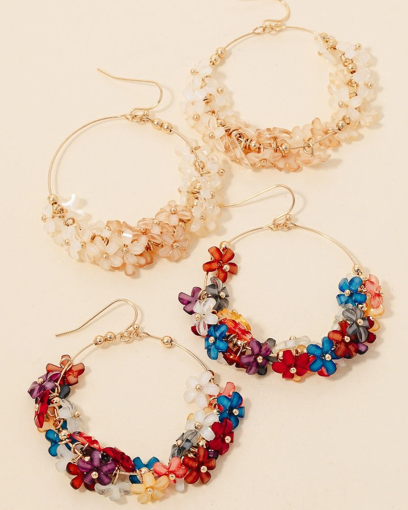 Acrylic Ombre Flower Charms Hoop Dangle Earrings (8852716617979)