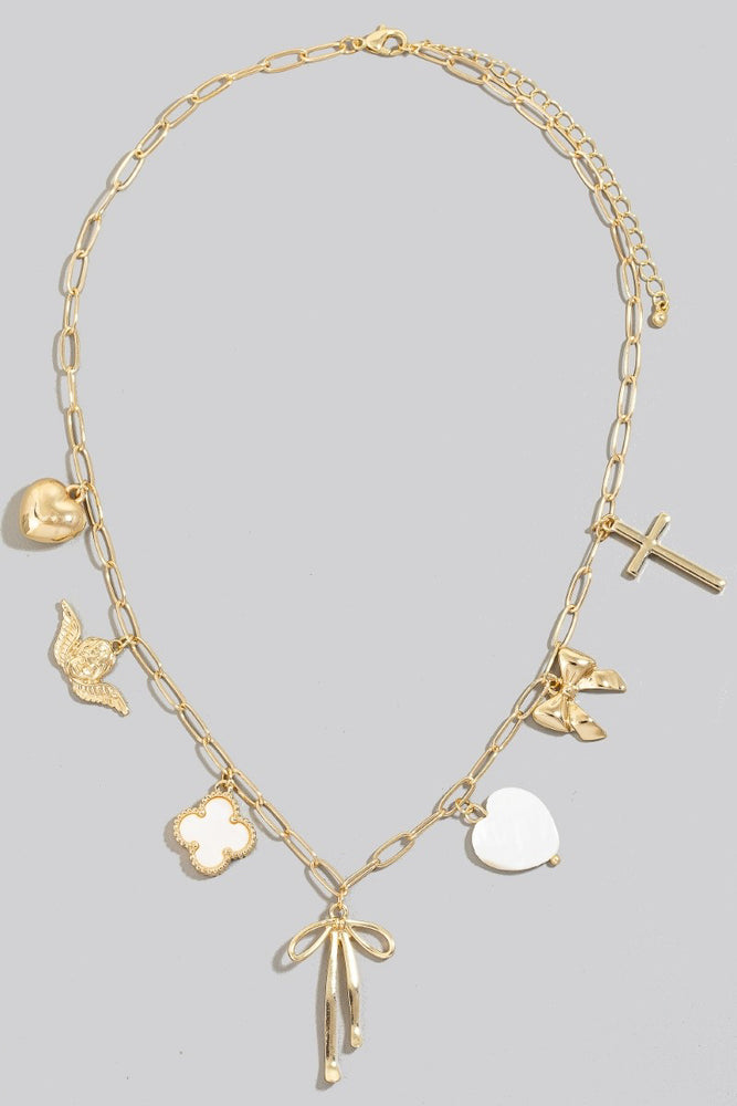 Heart Cross Angel Ribbon and Angel Charms Necklace (8852721565947)