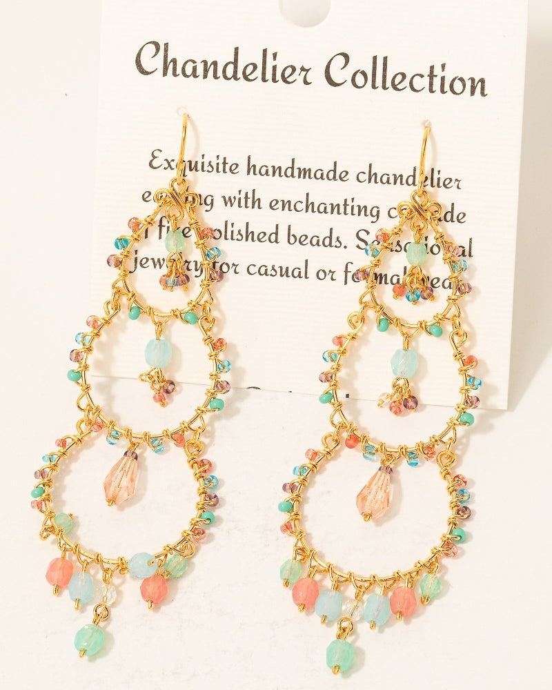 Light Beaded Tiered Hoop Chandelier Dangle Earrings (8852695089403)