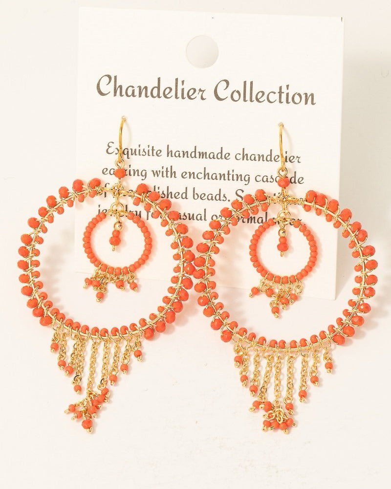 Layered Beaded Hoop and Fringe Dangle Earrings in Rust Orange (8852716126459)