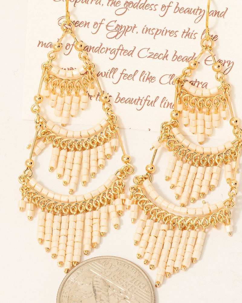 Tiered Seed Beaded Fringe Dangle Earrings in Ivory (8852697481467)