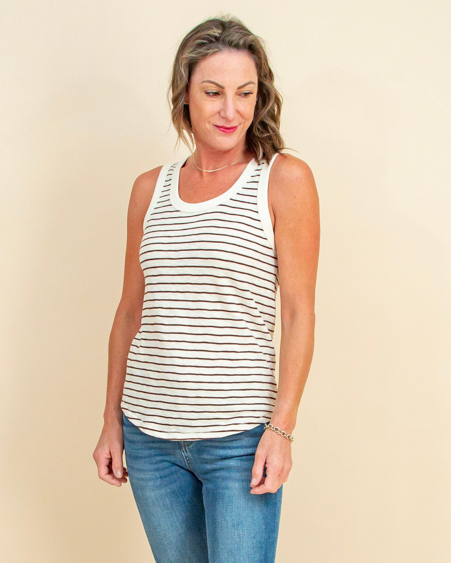 The Perfect Striped Tank in Sandalwood (8977990287611)