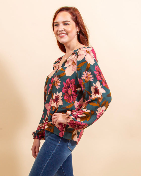 Moody Blooms Blouse in Hunter Green (8156790522107)