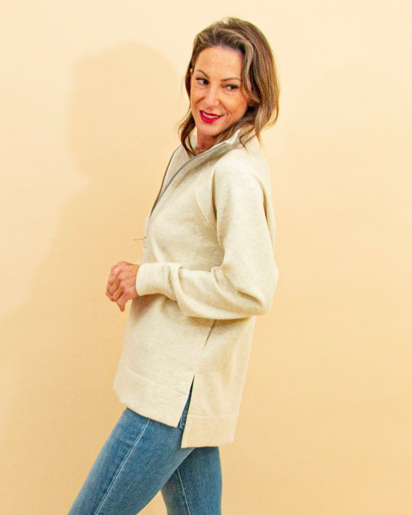 SPANX® Brushed Airessentials Half Zip Tunic in Heather Cream (9093130518779)