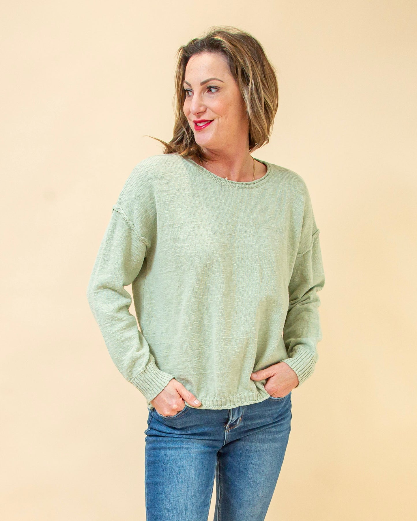 Calm Within Sweater in Minty Sage (8931860807931)