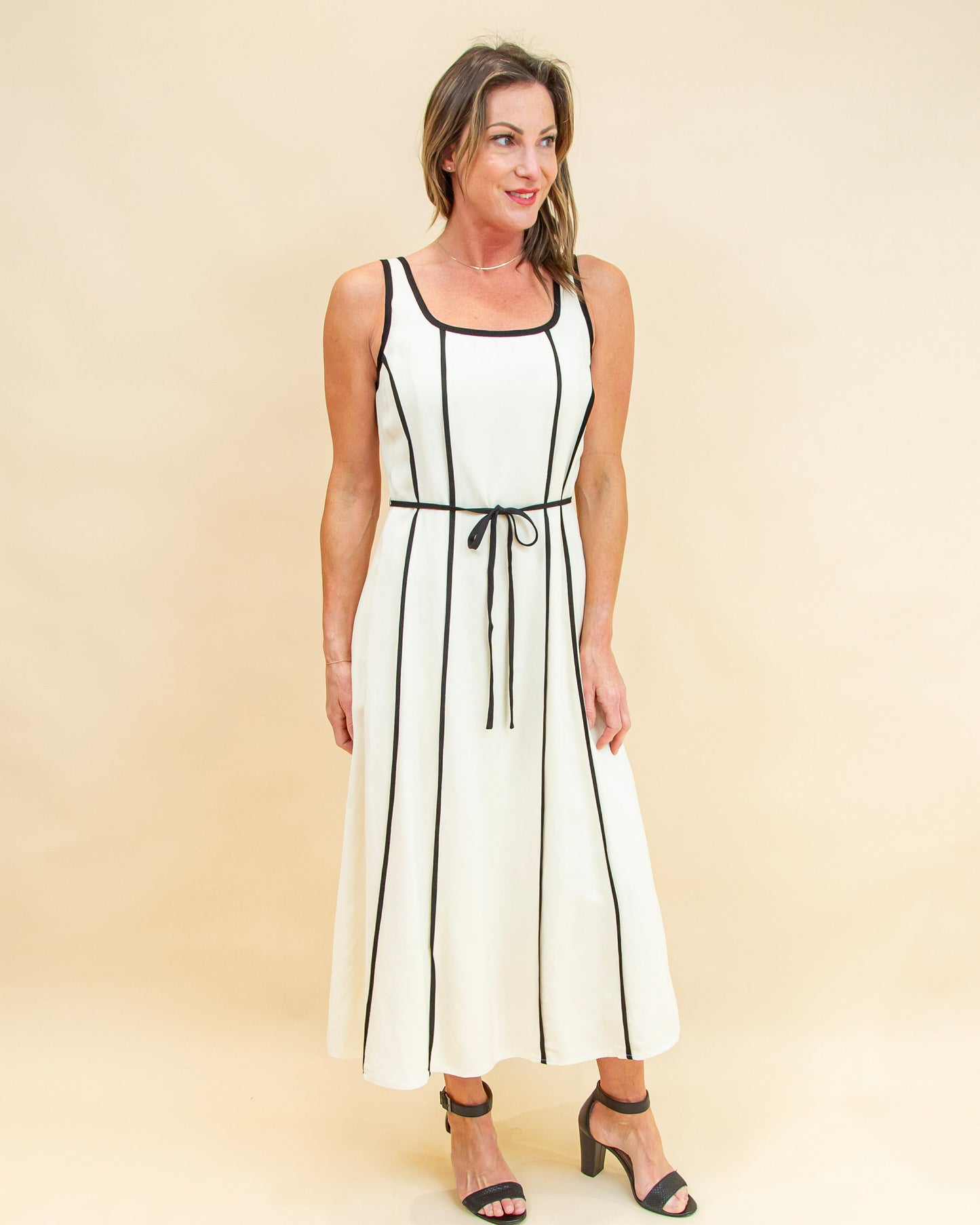 Love on the Line Dress in Cream/Black (8965988712699)