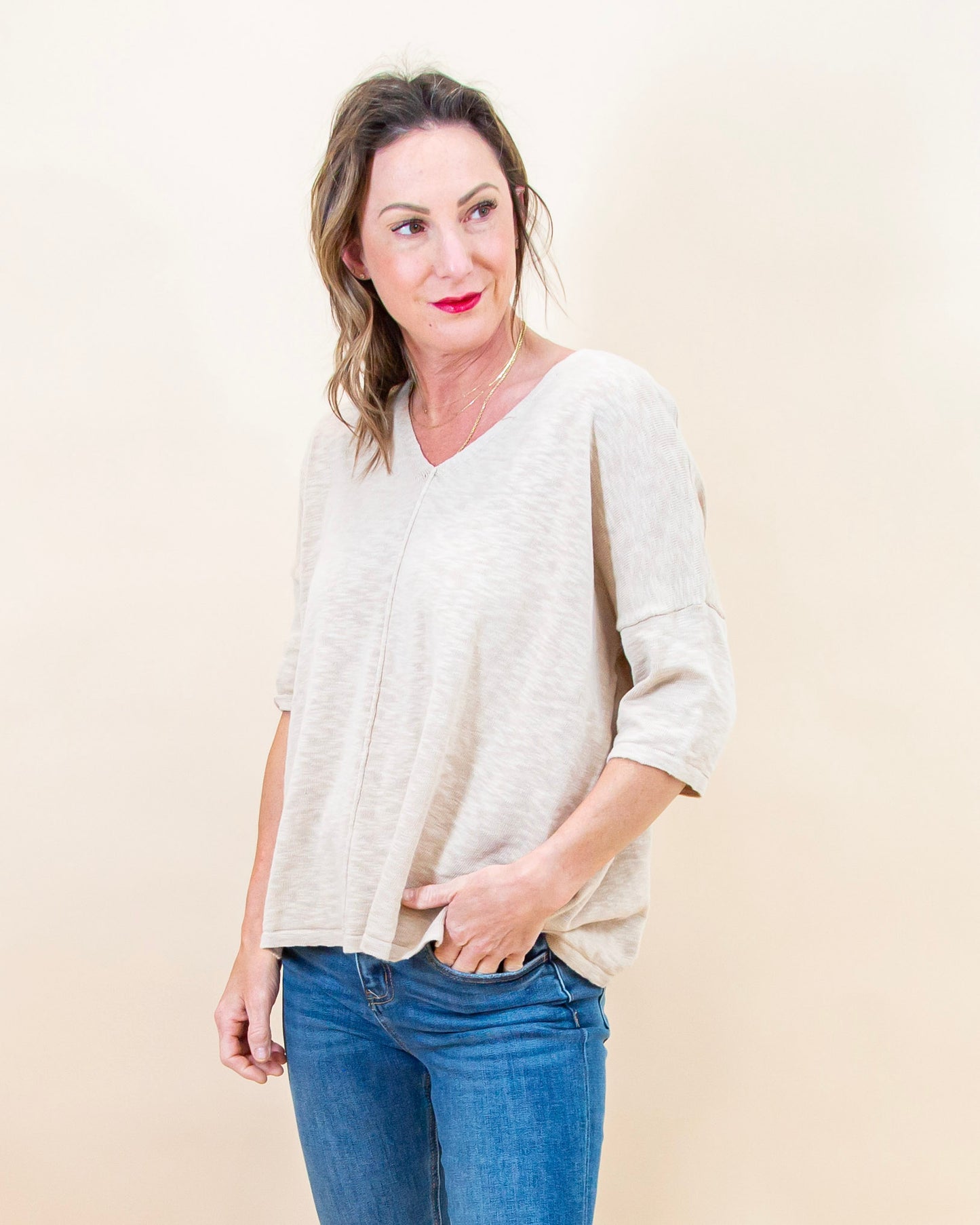 Relaxed State Sweater Tee in Beige (8992696303867)