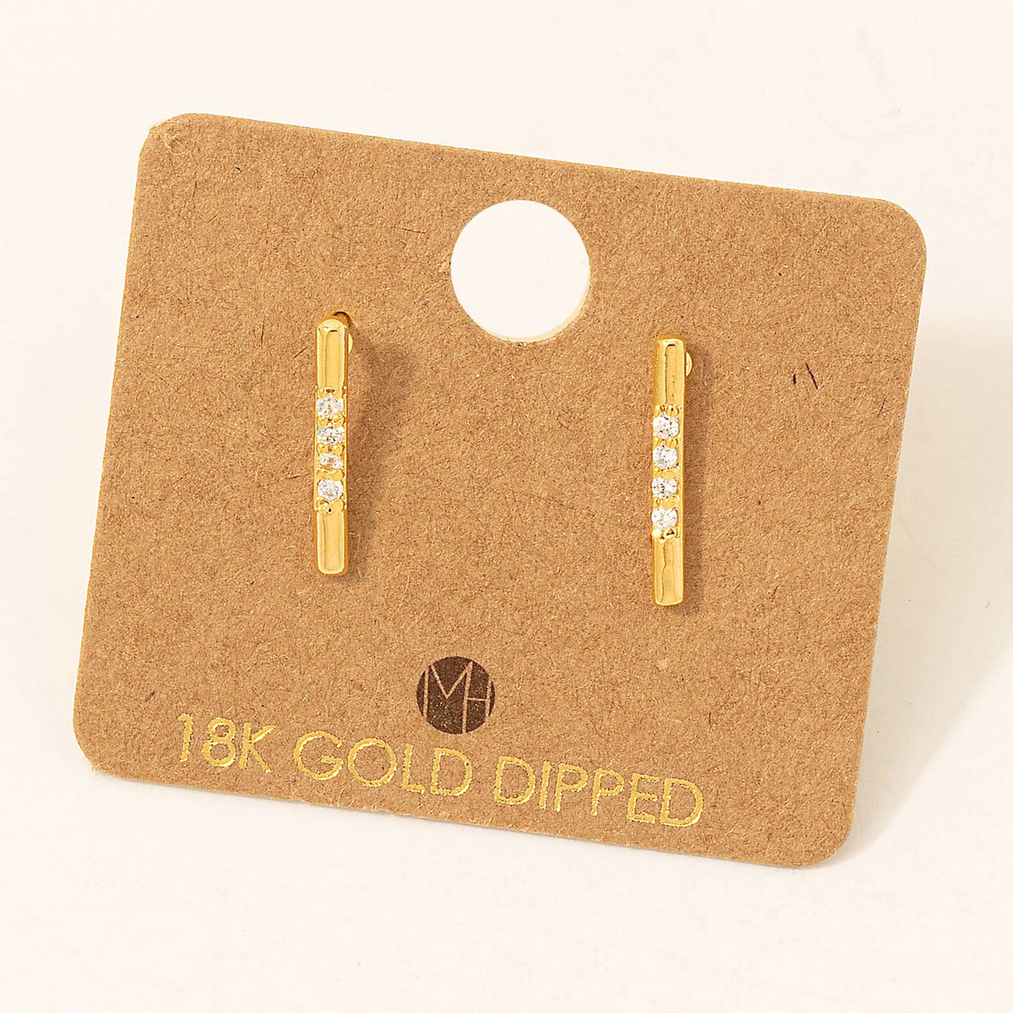 Gold Dipped Studded Bar Stud Earrings: G (9090435612923)