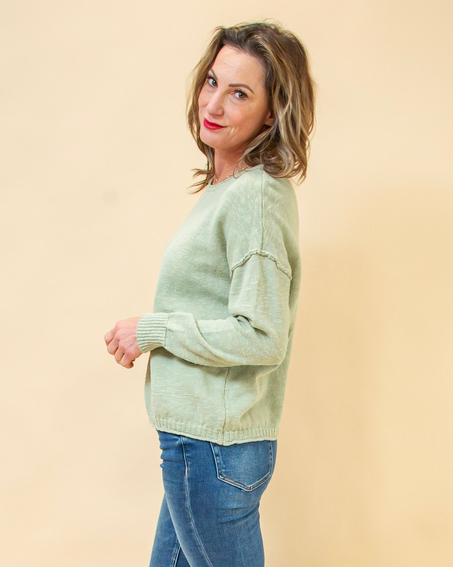 Calm Within Sweater in Minty Sage (8931860807931)