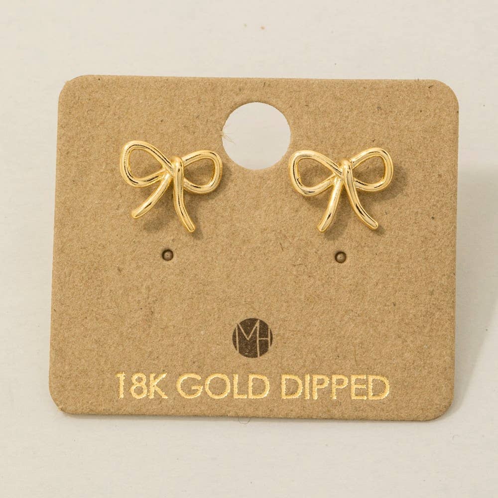 Gold Dipped Wire Ribbon Bow Stud Earrings: G (9090434367739)