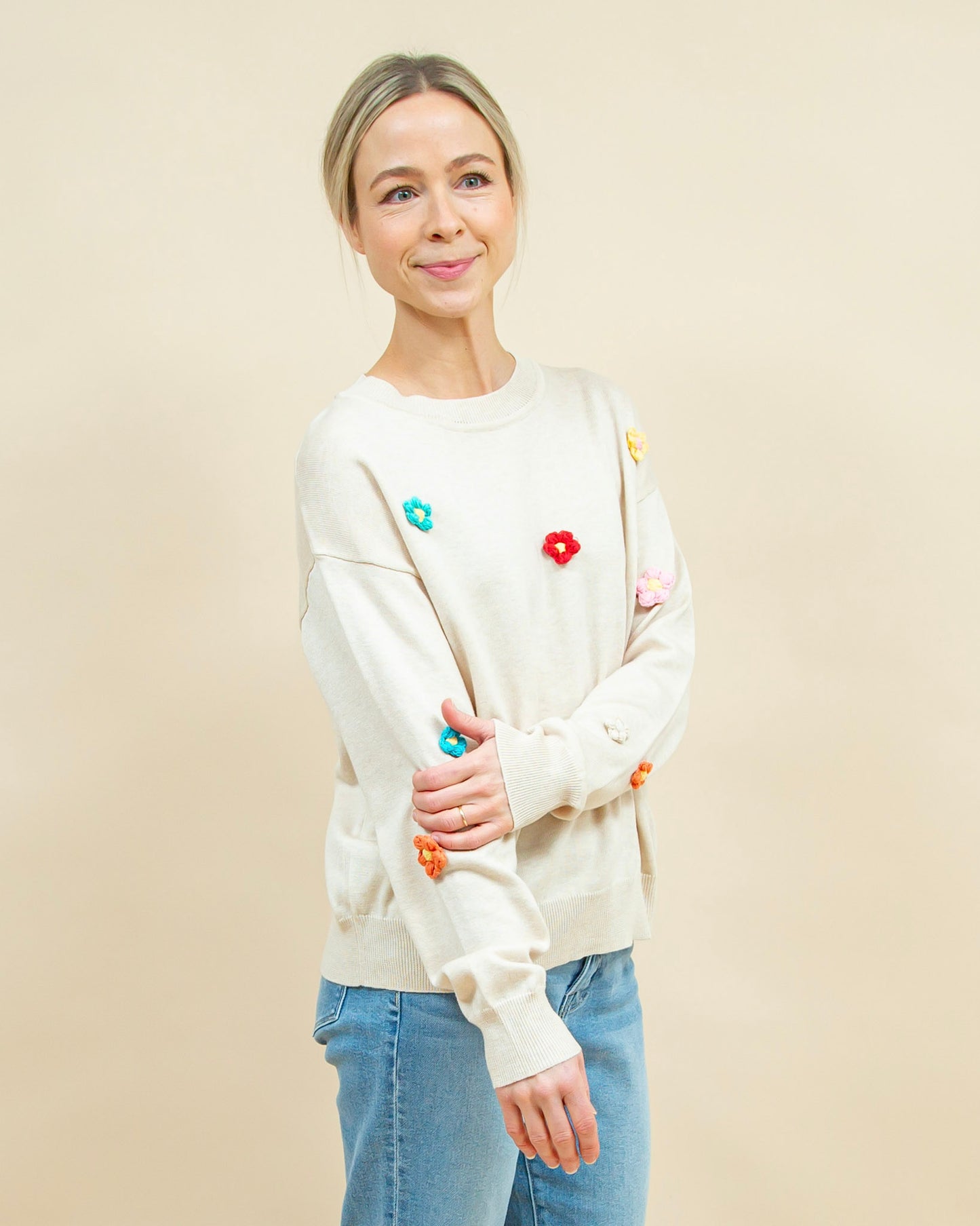 Flower Patch Sweater in Cream (8912379019515)