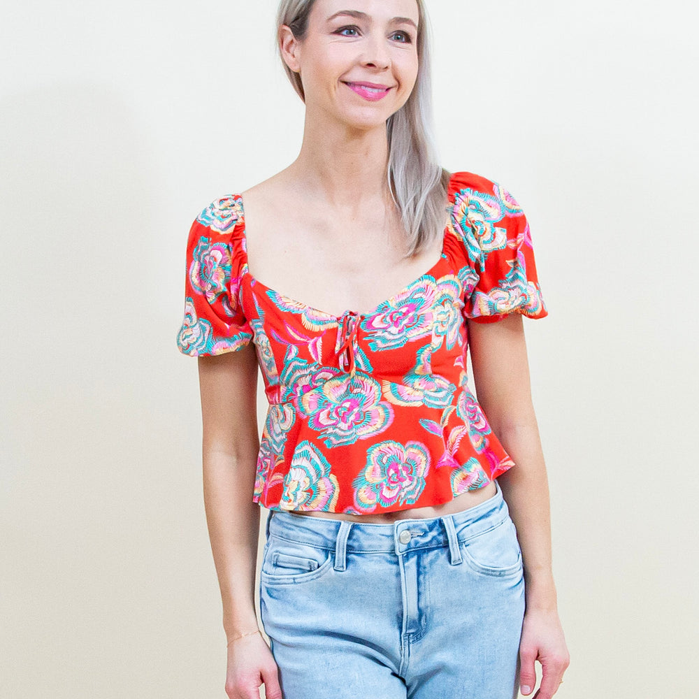 Renelle Floral Top in Tango (8178904793339)