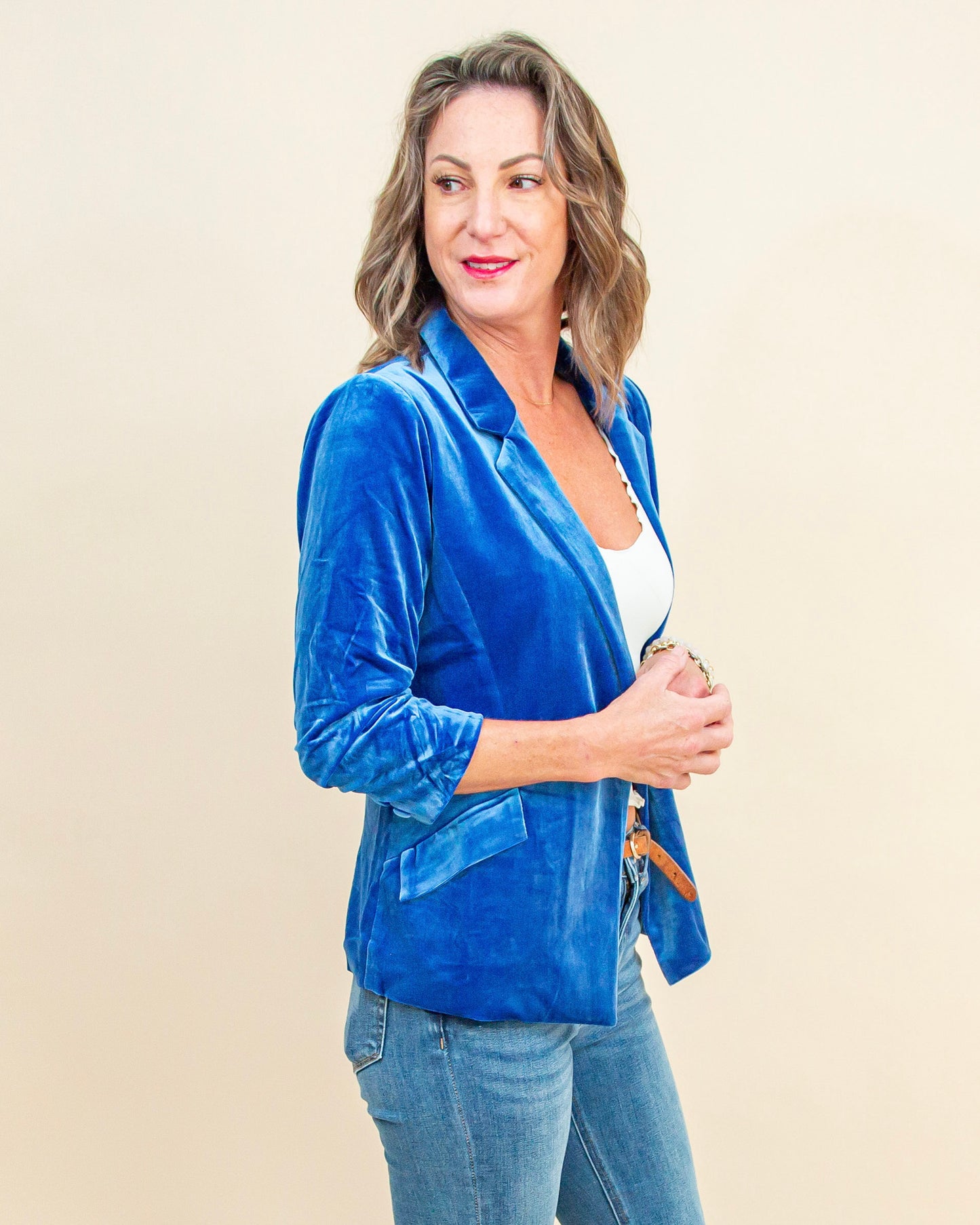 You're So Rare Velvet Blazer in Ocean Blue (9090309652731)