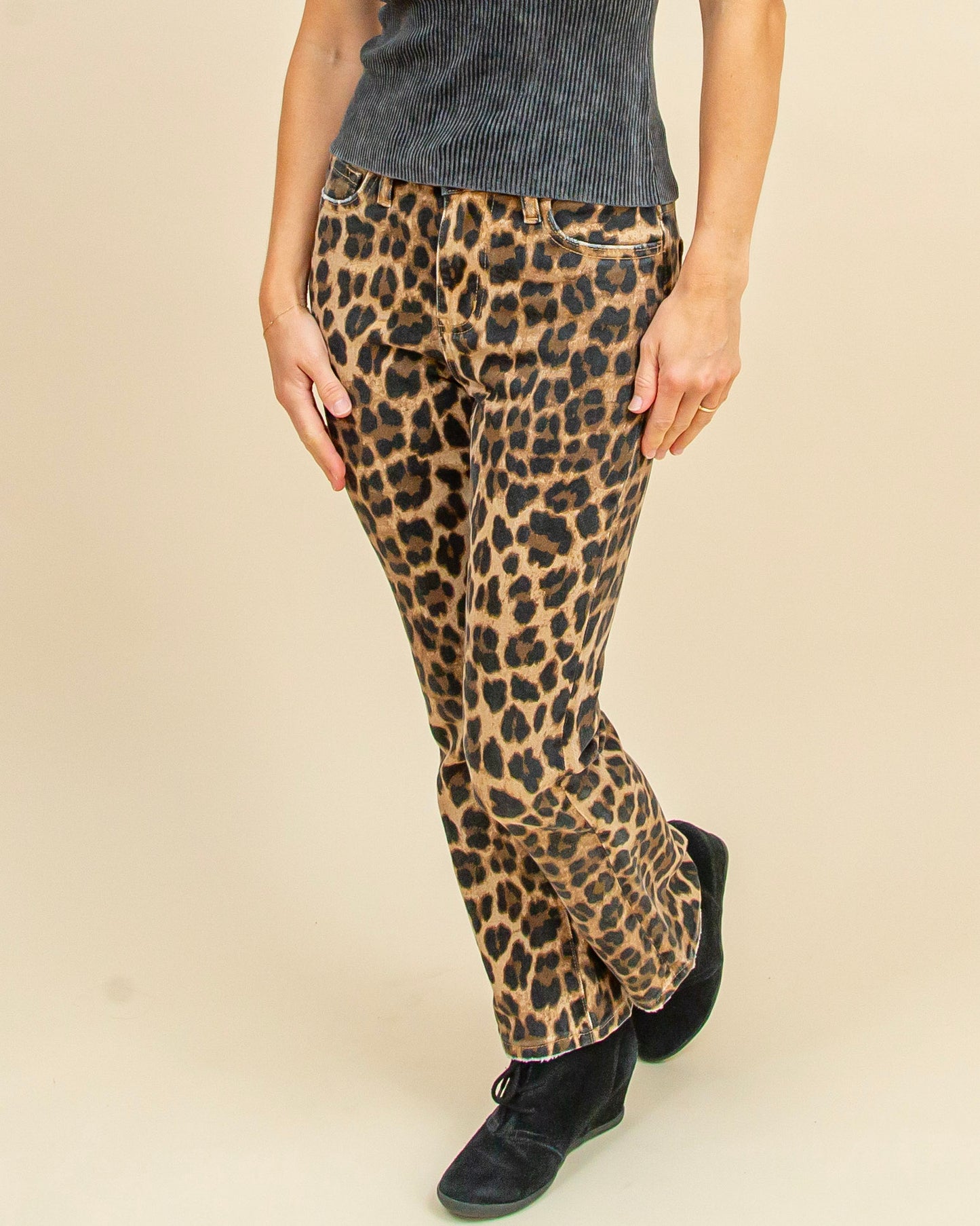 Leopard High Rise Kick Flare Jeans (9090309816571)