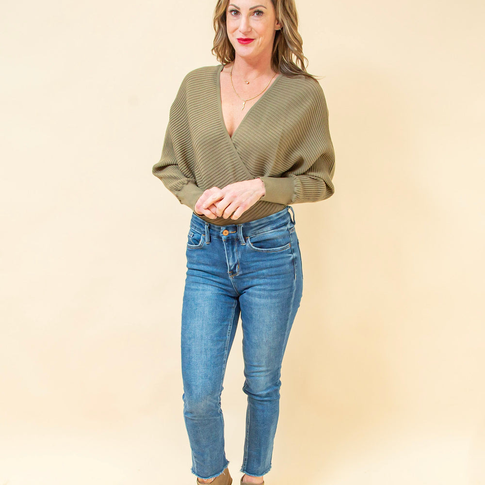 
                  
                    Wrap It Up Sweater Bodysuit in Olive (8940314099963)
                  
                