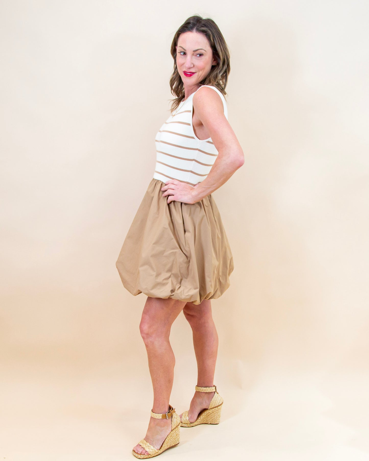 Floating By Dress in White/Taupe (8965988516091)