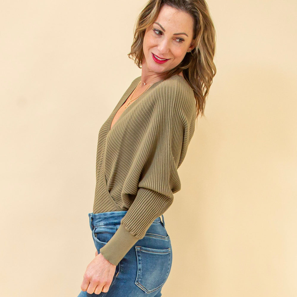 Wrap It Up Sweater Bodysuit in Olive (8940314099963)