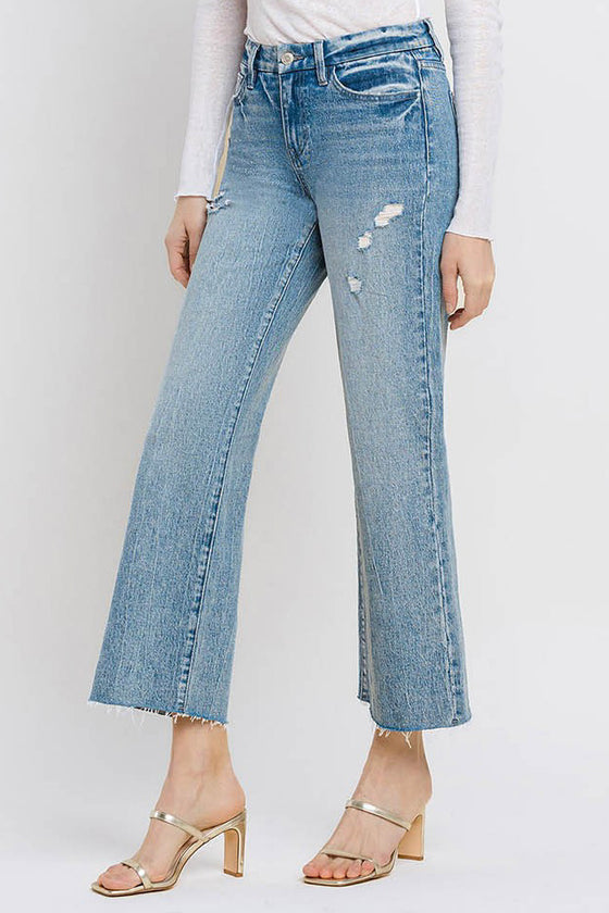 Shiny Mid Rise Crop Wide Leg Jeans (8330546118907)