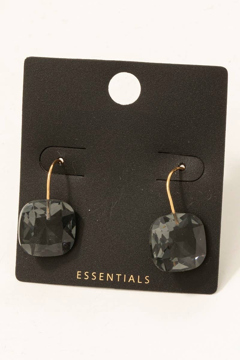 Gold Dipped Faceted Square Glass Charm Drop Earrings: 2SMOKE (9090436661499)