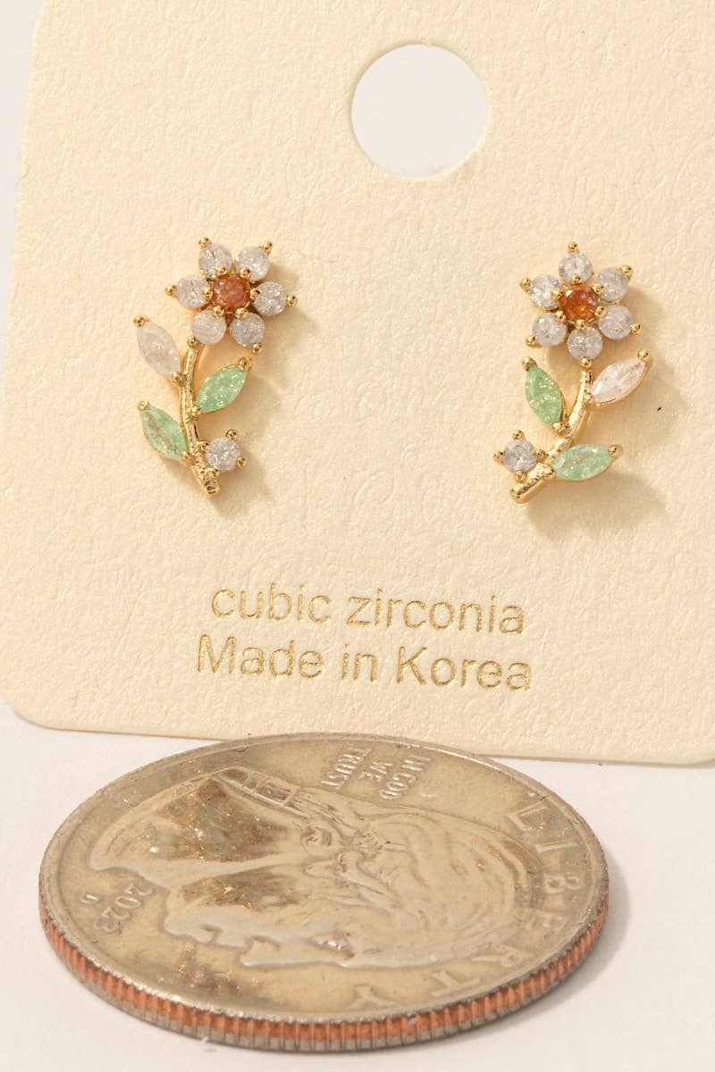 Gold Dipped Cz Flower Stud Earrings: G (9090435776763)