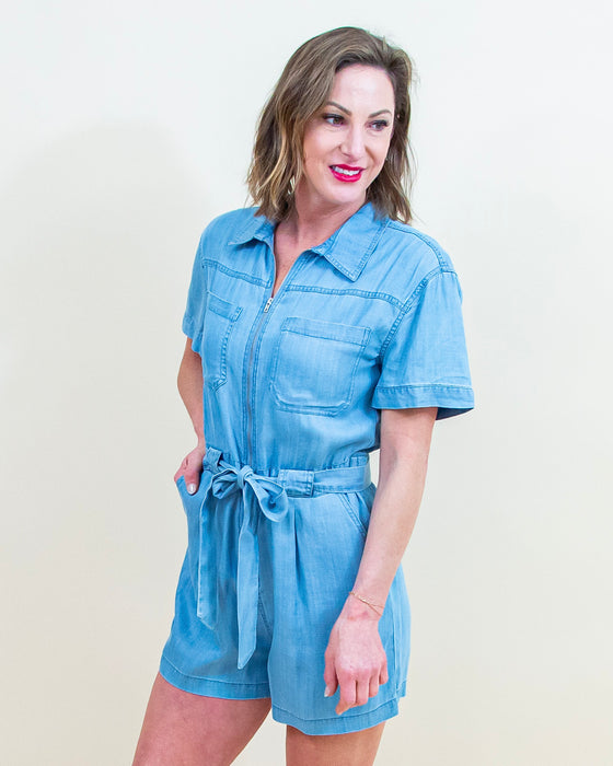Catch Me If You Can Romper in Chambray (8157756752123)