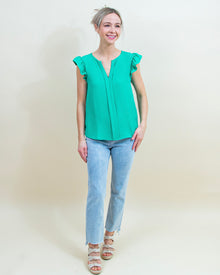  A Little Flare Top in Kelly Green (8327072645371)
