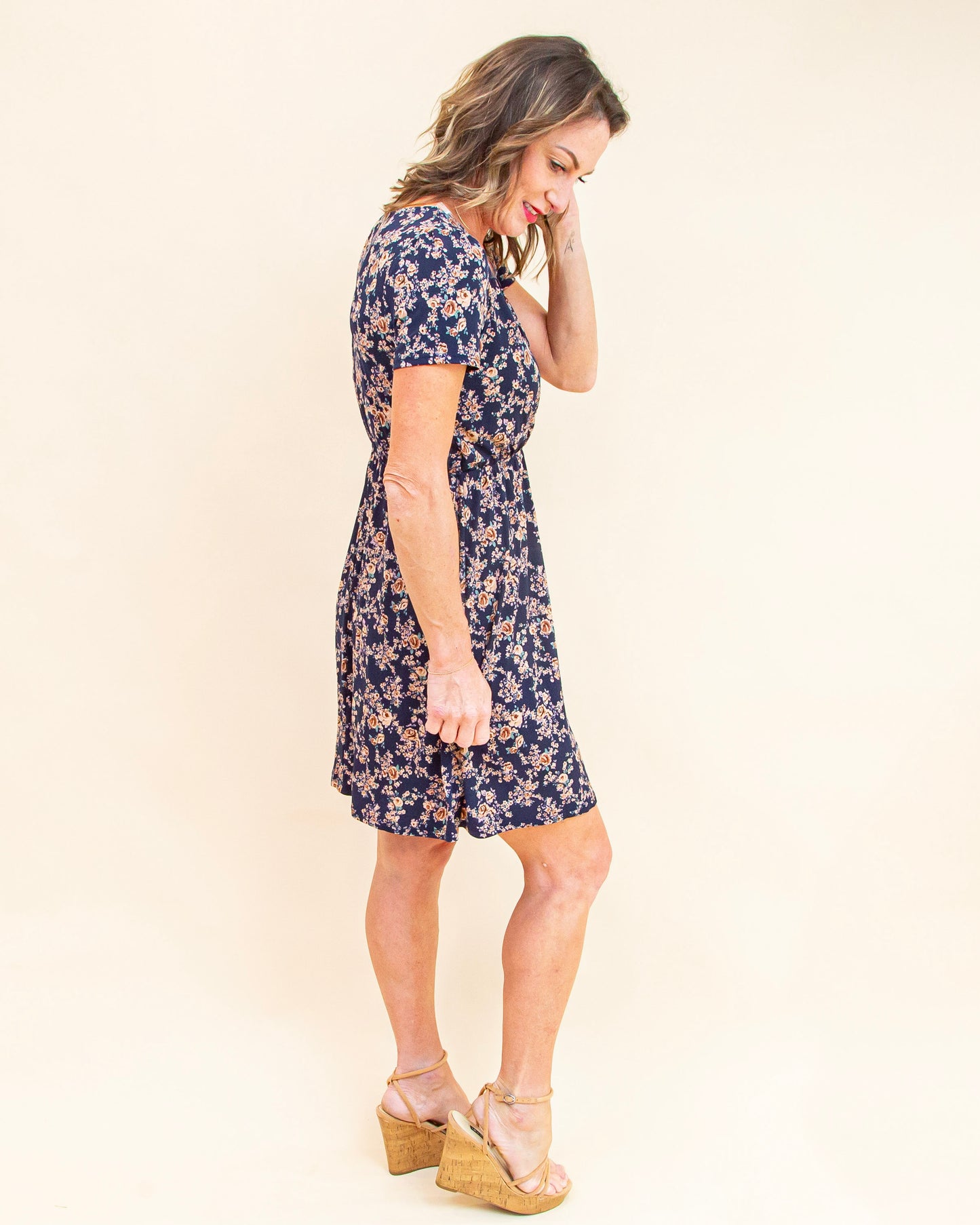 Wrapped in Wonder Dress in Navy/Taupe (9065190228219)