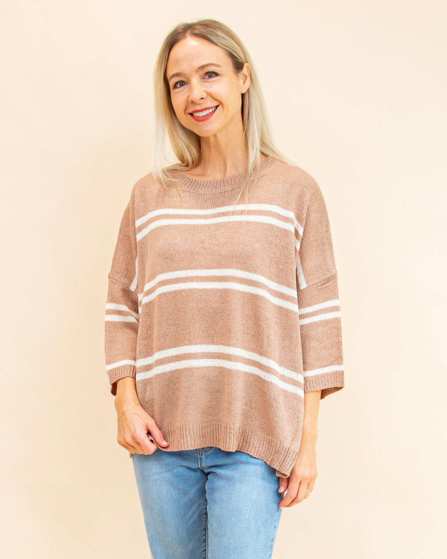 Simple Path Stripe Sweater in Taupe (9065161425147)