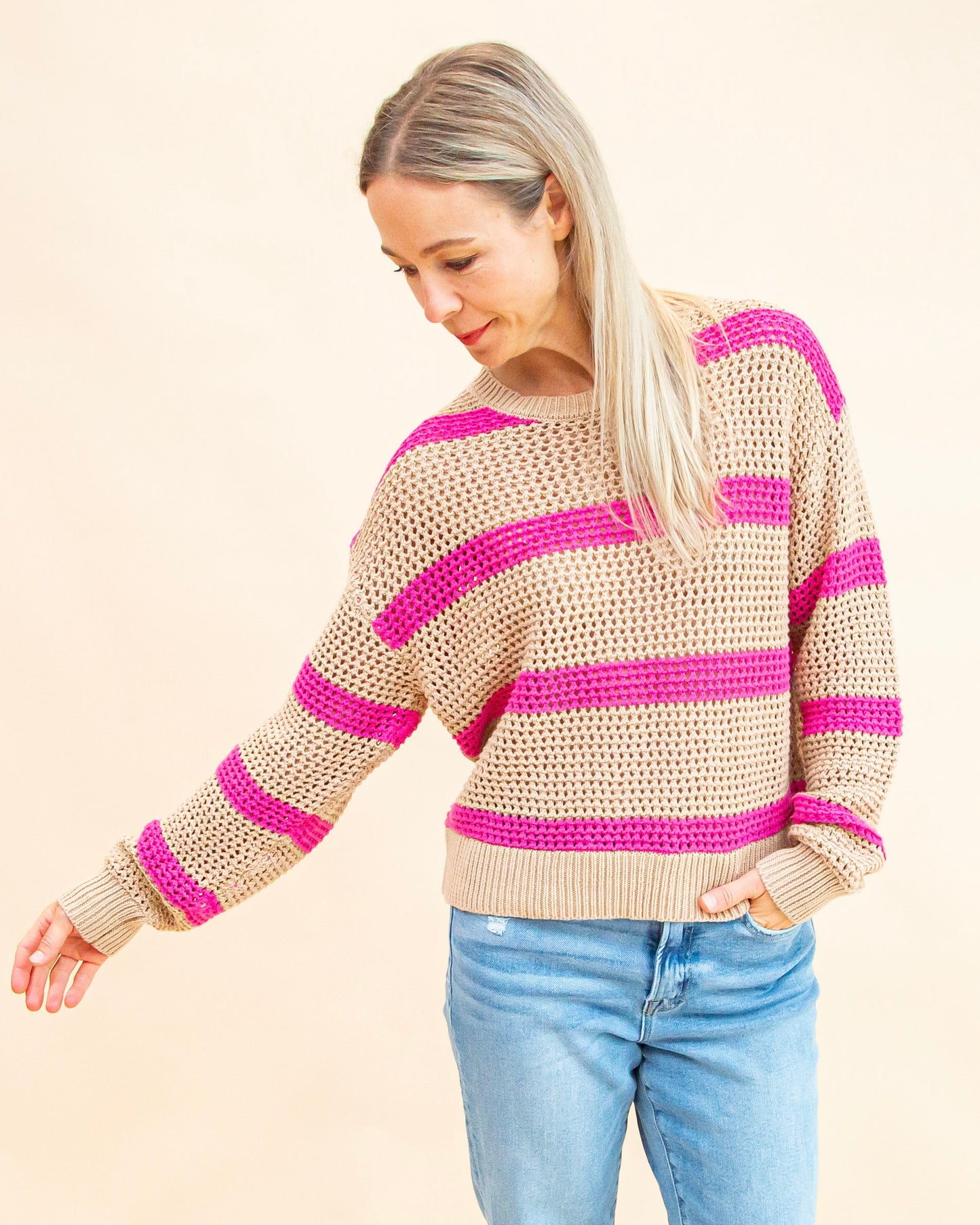 Broadbeach Striped Sweater in Biscuit (8977990222075)