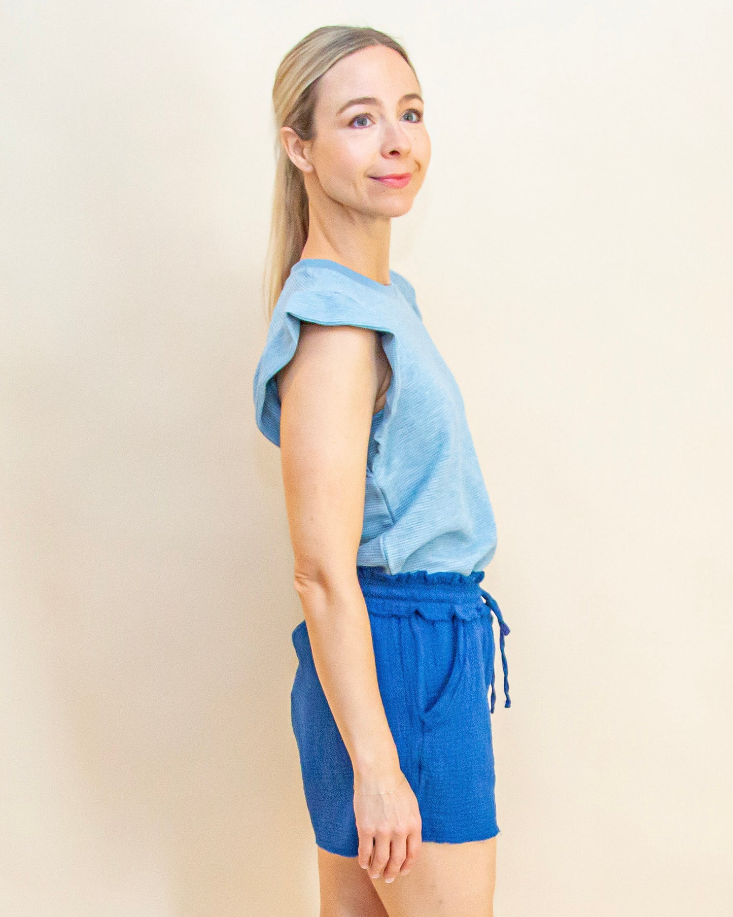 Ruffle & Relax Top in Medium Blue (9015429333243)