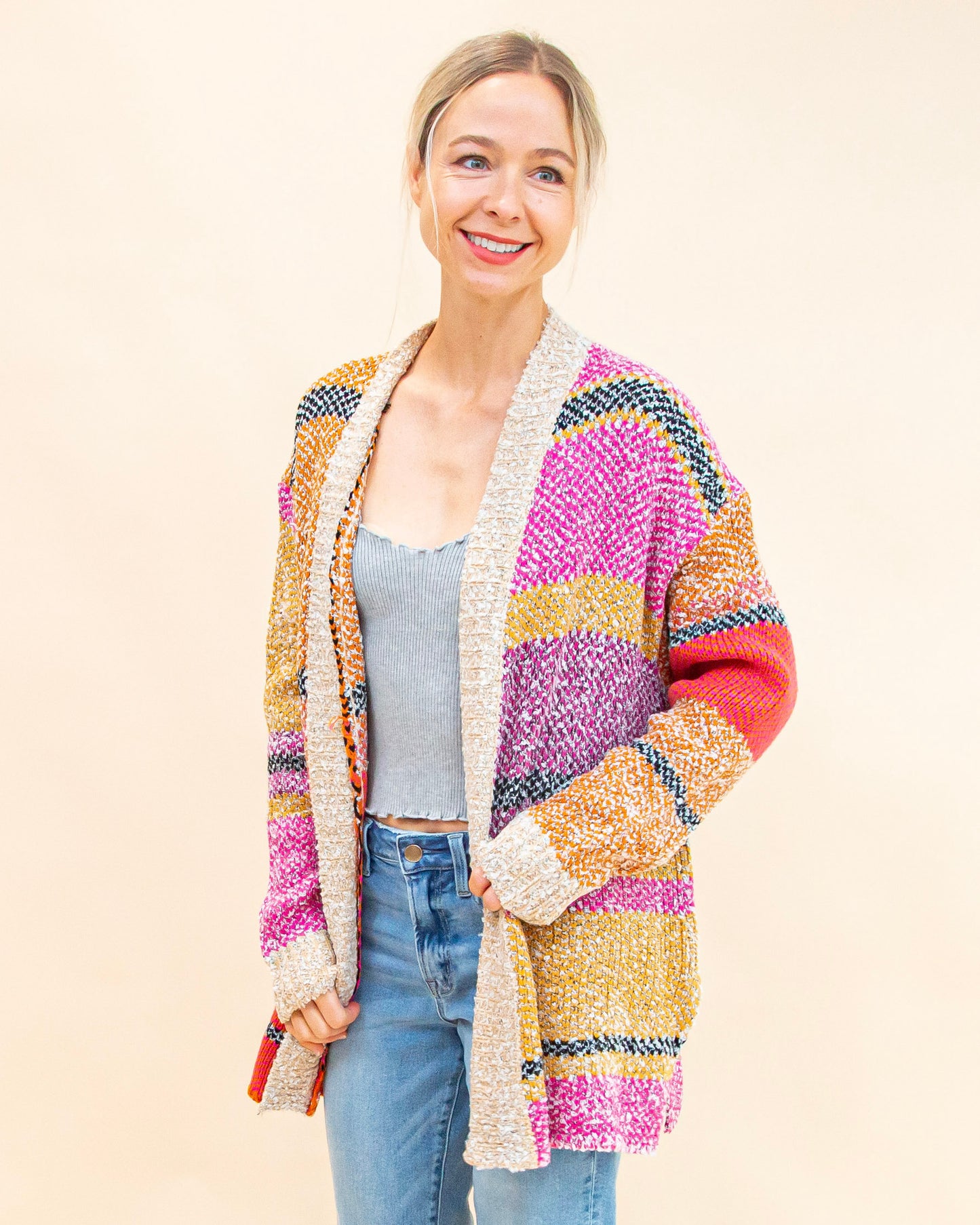 Full of Color Cardigan in Fuschia Multi (9038478803195)