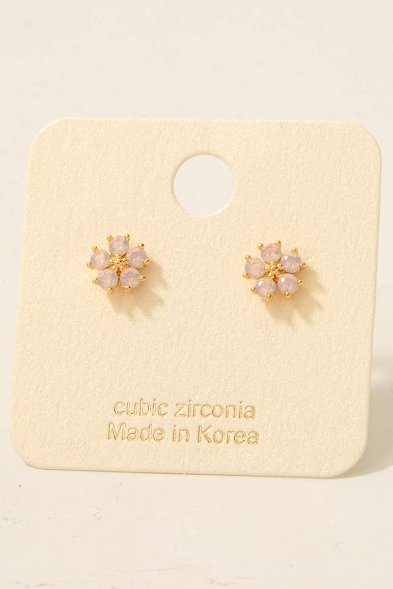 Gold Dipped Mini Cz Flower Stud Earrings: G (9090435711227)