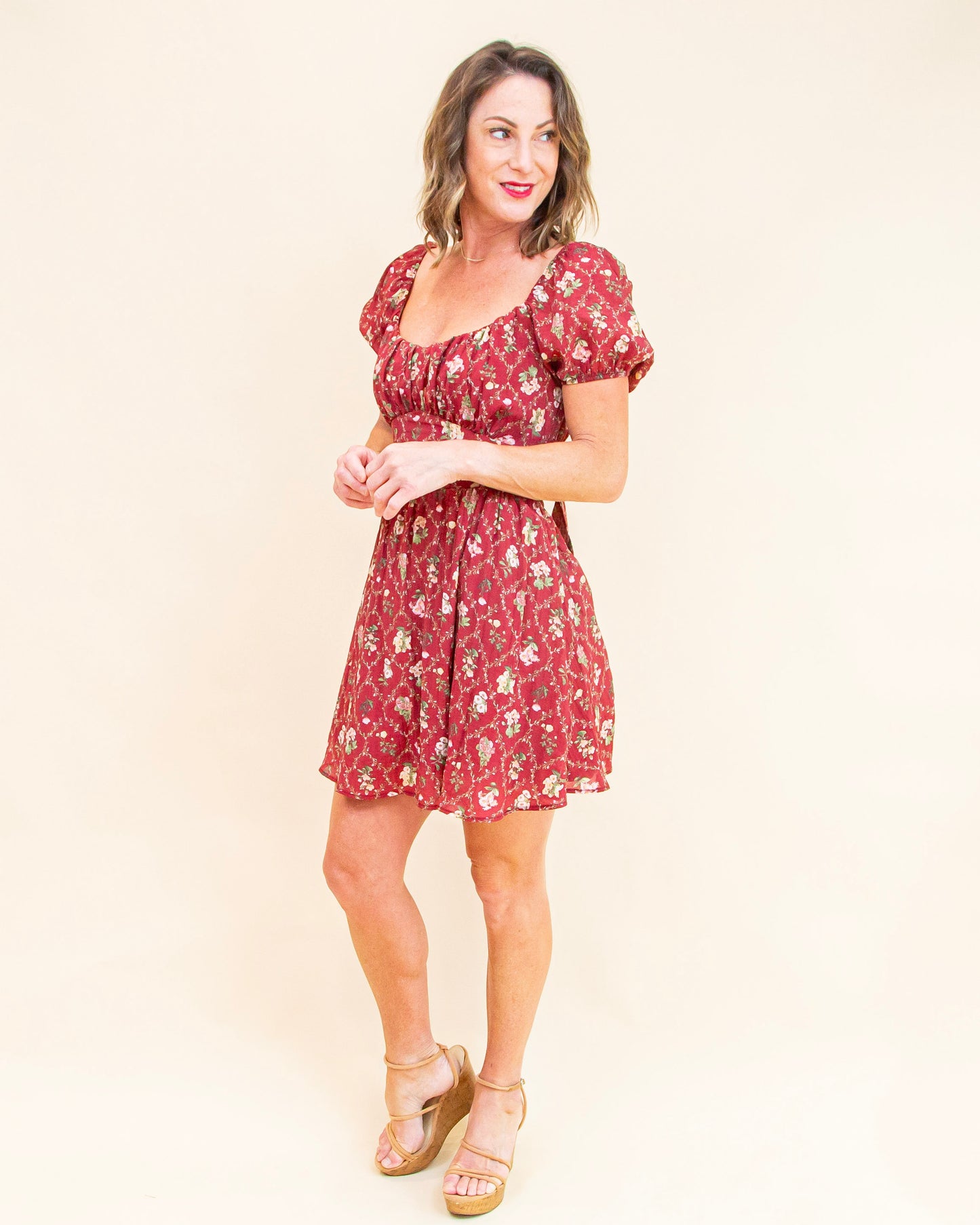 Tied To Love Dress in Burgundy Multi (9062125043963)