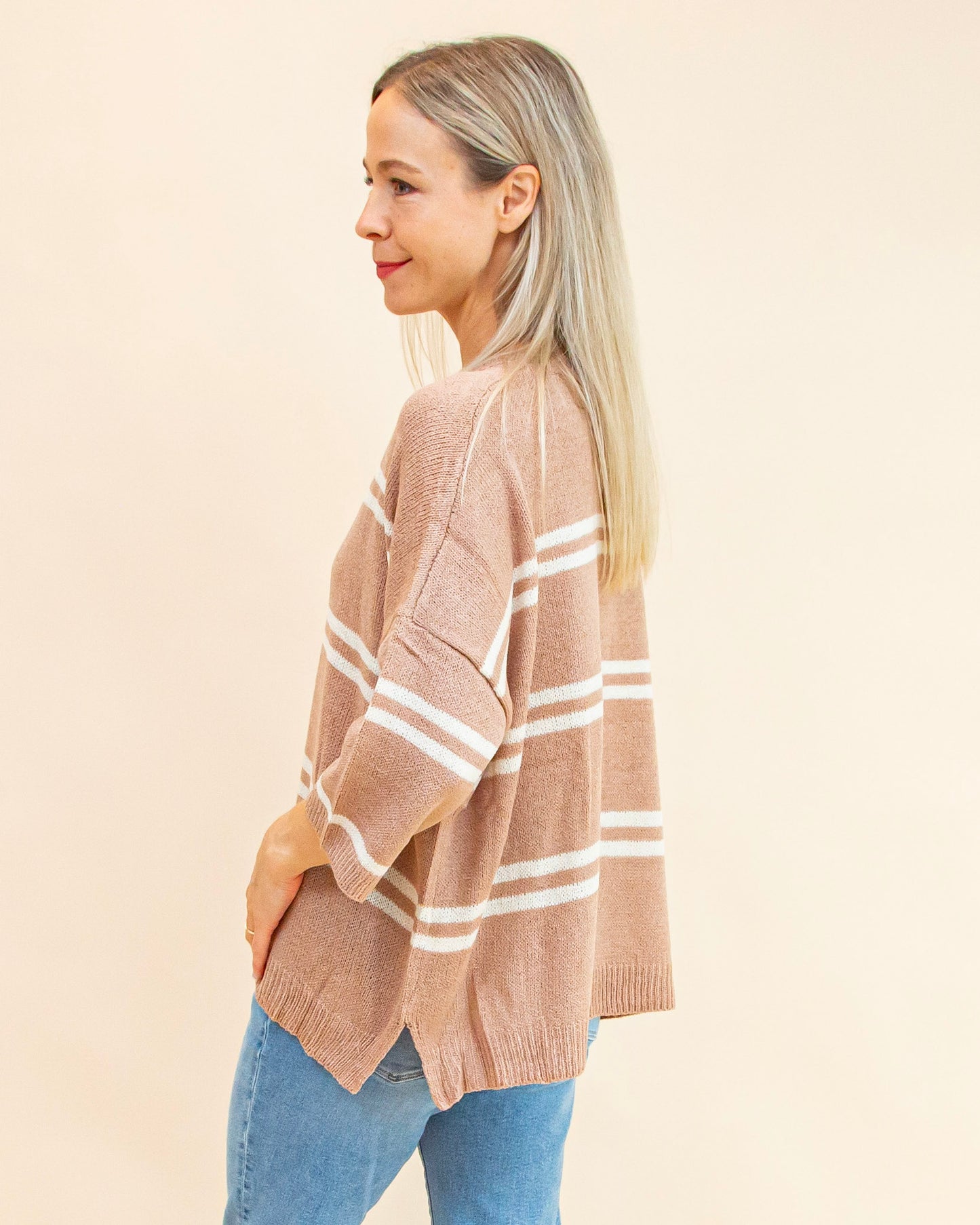 Simple Path Stripe Sweater in Taupe (9065161425147)