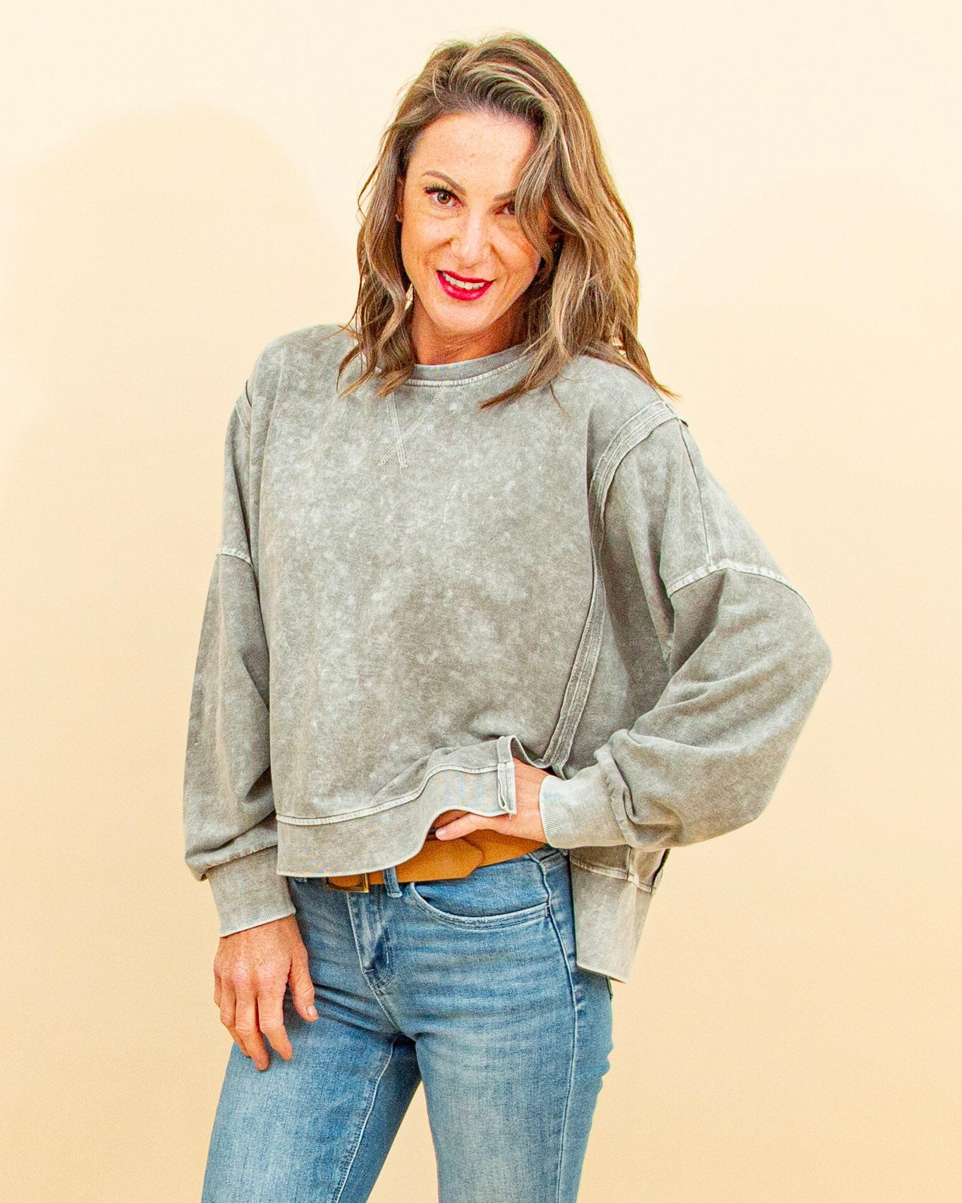 Carefree Crew Pullover in Grey (9102460289275)