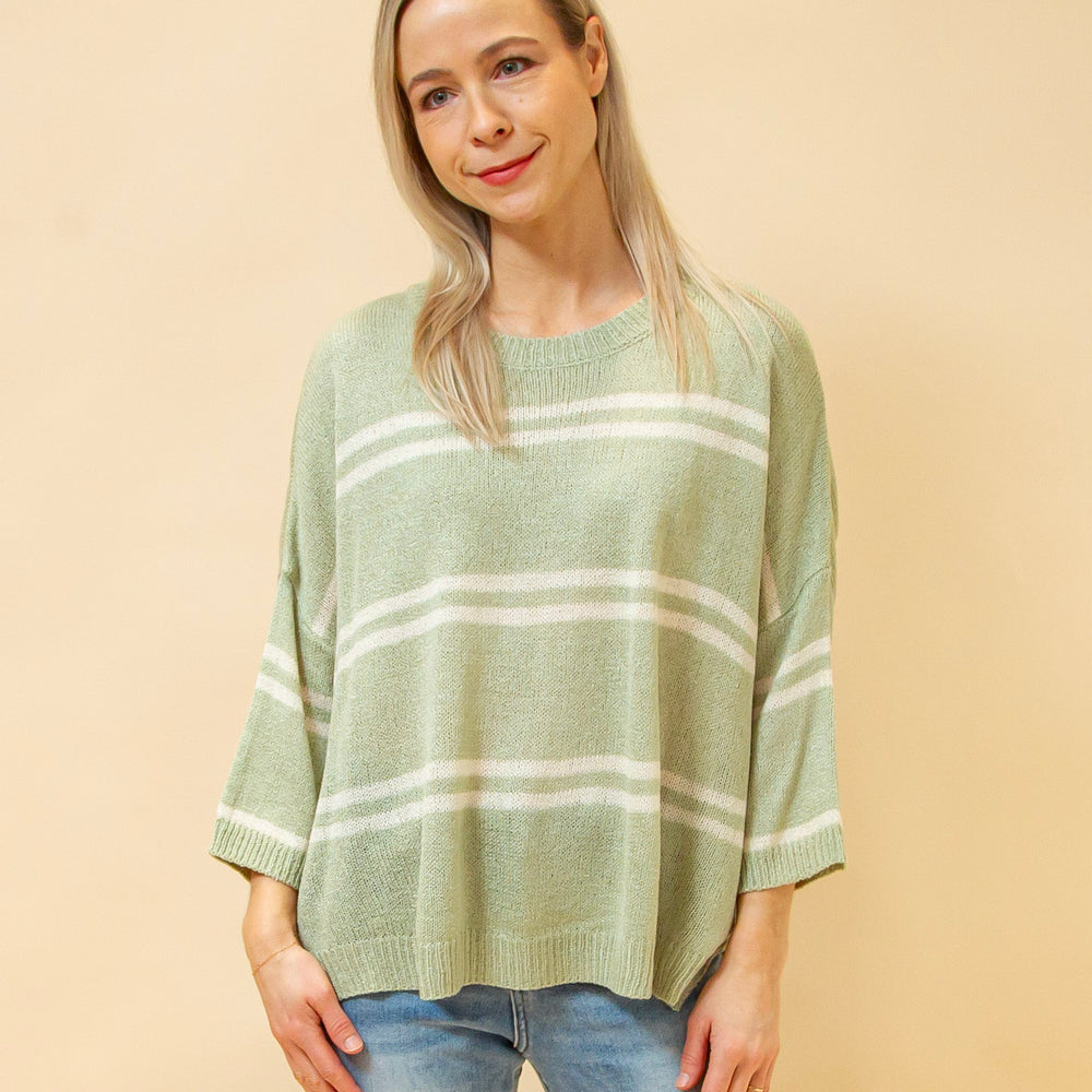 Simple Path Stripe Sweater in Sage (8931861332219)