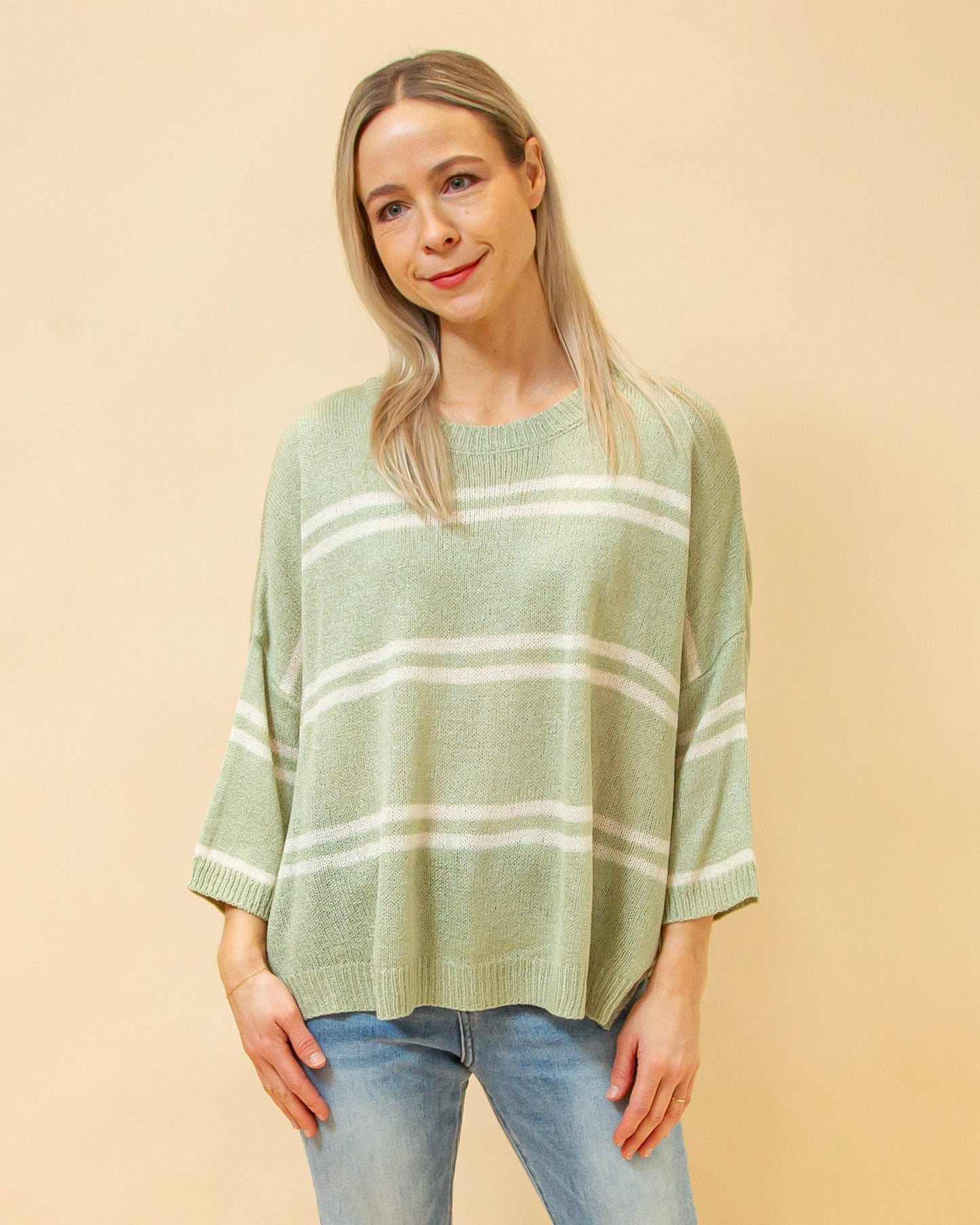 Simple Path Stripe Sweater in Sage (8931861332219)