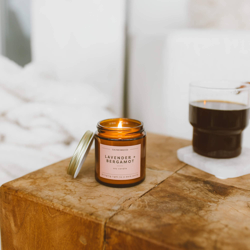 Lavender + Bergamot - Mini Amber Jar Soy Candle (8893108551931)