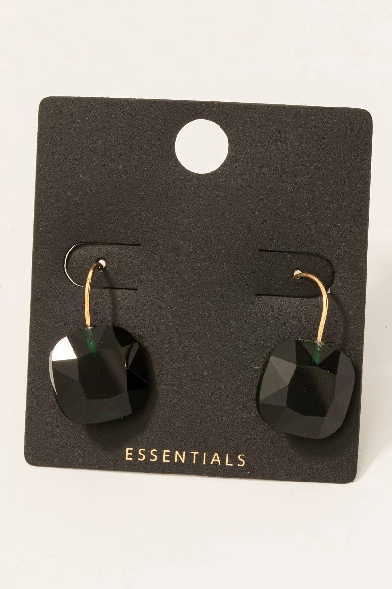 Gold Dipped Faceted Square Glass Charm Drop Earrings: 4DARKGREEN (9090436792571)