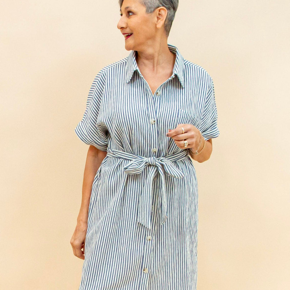 
                  
                    Sail Away Shirt Dress in Navy/Cream Stripe (8954605371643)
                  
                