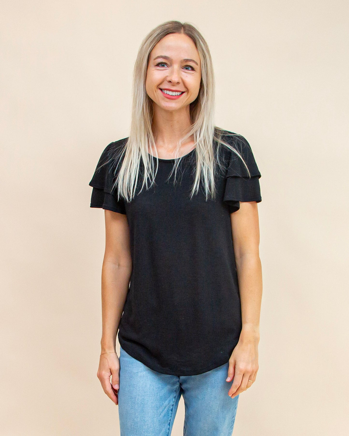 Ruffle Me Right Top in Black (9060136747259)